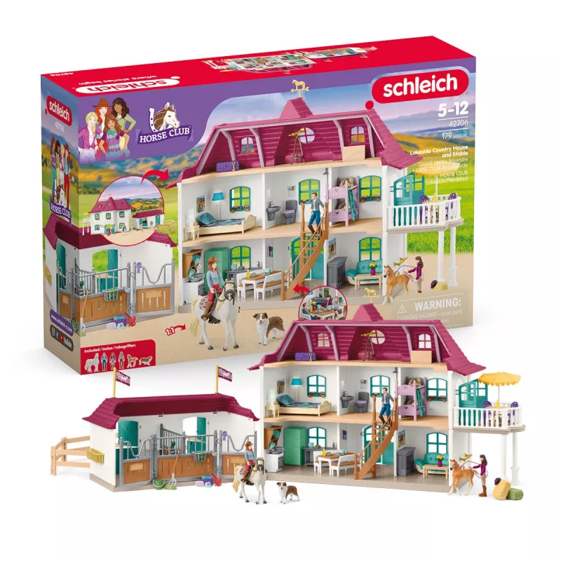 schleich HORSE CLUB Järveäärne maamaja ja tall, maja, hobused, 5 a, mitmevärviline