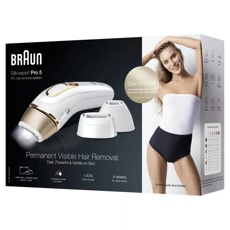 Braun Silk-expert Pro 5 PL5243 intensiivimpulssvalgus (IPL) Kuldne, Valge