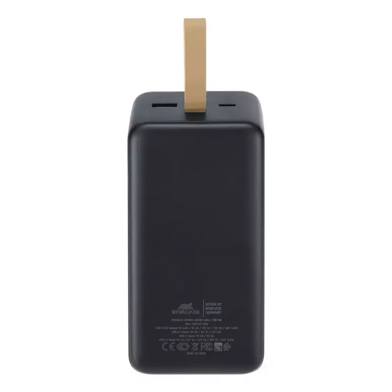 Akupank Rivacase VA1084 Liitiumpolümeer 40000 mAh, Quick Charge 3.0, 2× USB-C + 1× USB-A, Must
