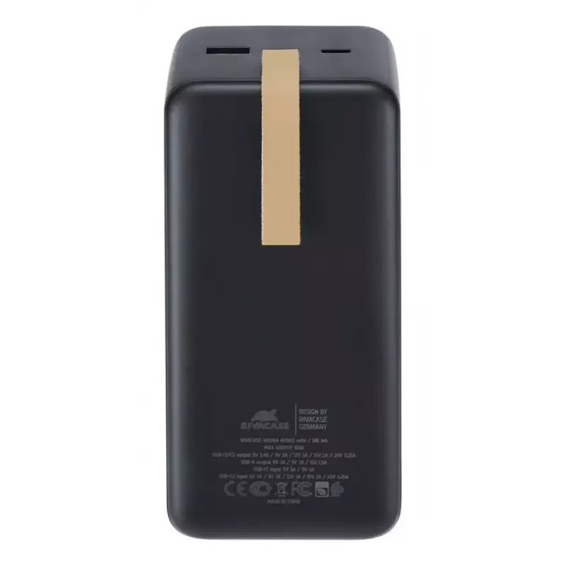 Akupank Rivacase VA1084 Liitiumpolümeer 40000 mAh, Quick Charge 3.0, 2× USB-C + 1× USB-A, Must
