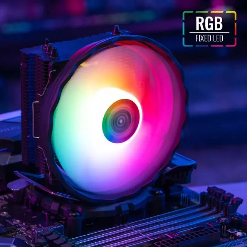 Õhkjahuti AEROCOOL Rave 3 FRGB 120 mm Must Valge — 4 soojustoru, ARGB, hüdrauliline laager, 1800 p/min