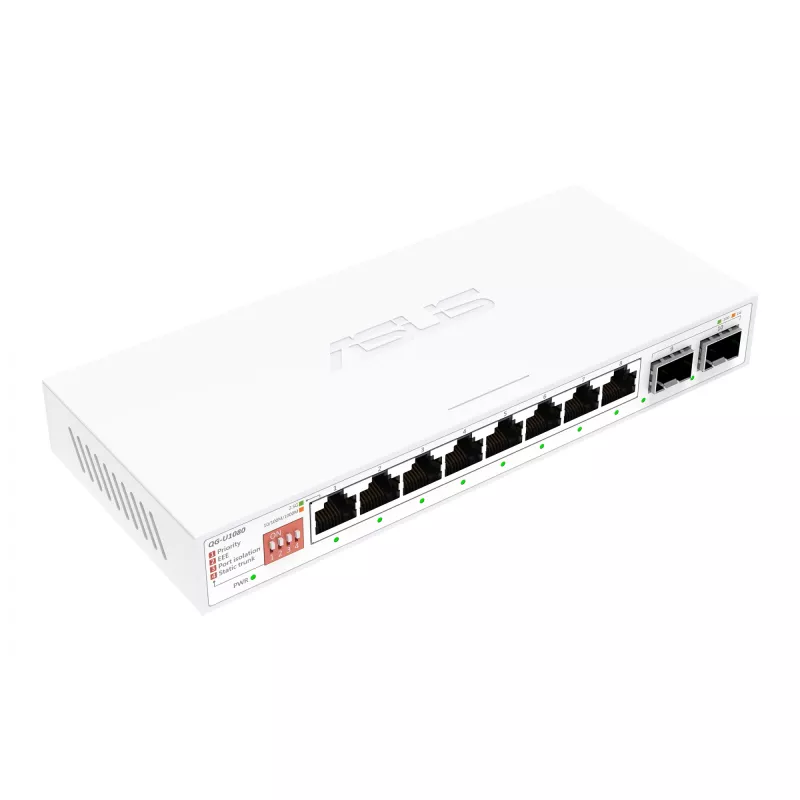 Mittehallatav Etherneti kommutaator ASUS QG-U1080 — 8 × 2,5G RJ-45 porti, MAC 16K, valge, 12V