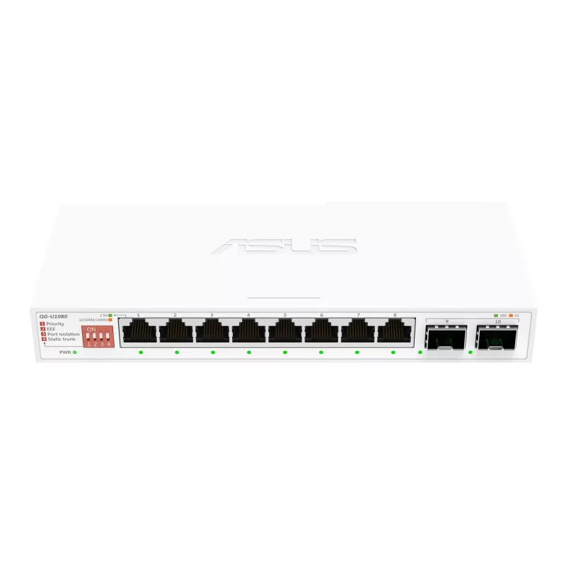 Mittehallatav Etherneti kommutaator ASUS QG-U1080 — 8 × 2,5G RJ-45 porti, MAC 16K, valge, 12V