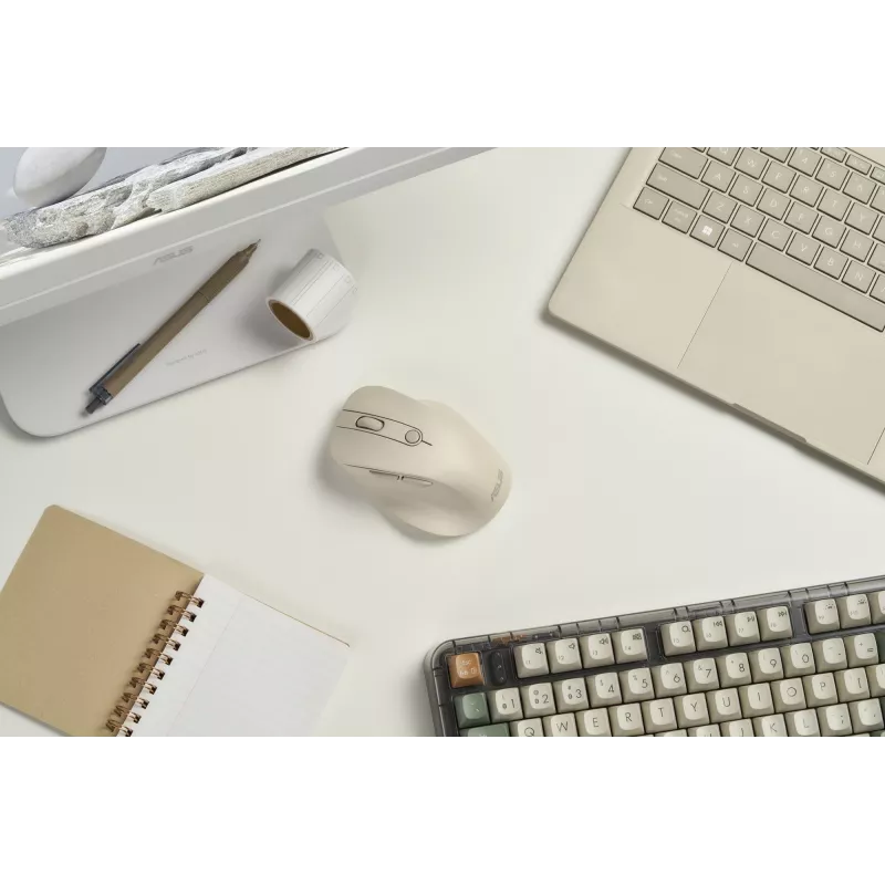 Juhtmevaba paremakäeline hiir ASUS MD105 MK-WH — RF + Bluetooth, 2400 DPI, ratas, aku, beež