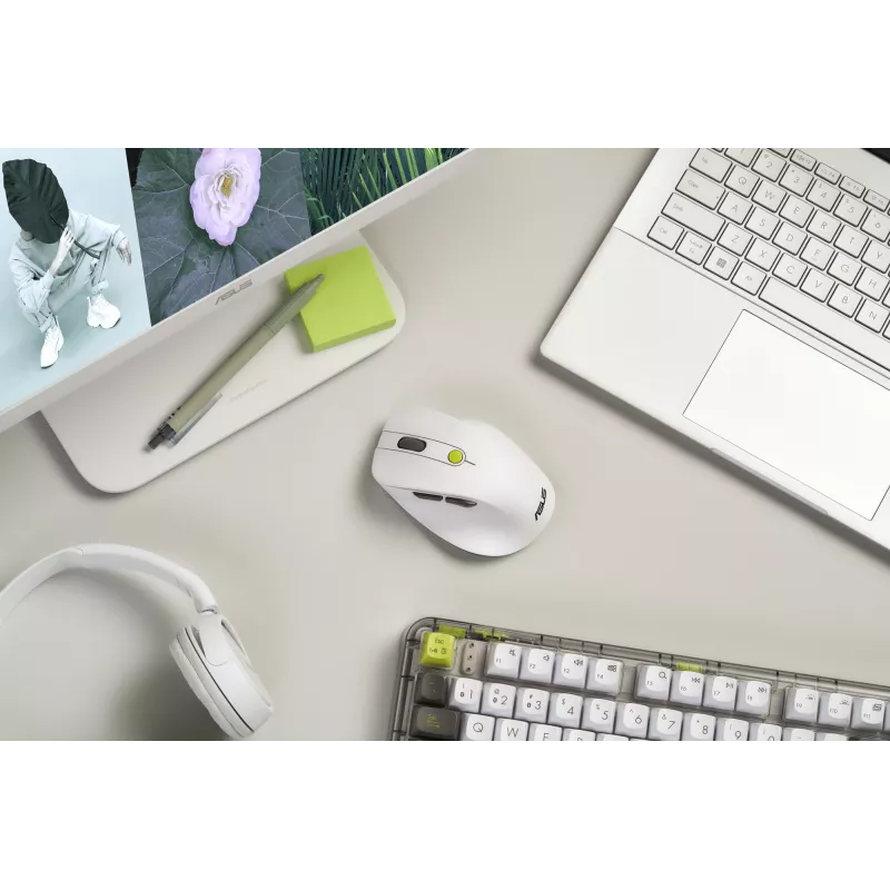 Hiir ASUS MD105 /VT-GN — paremakäeline RF-juhtmevaba + Bluetooth, 2400 DPI, kerimisratas, patareitoide, valge/roheline