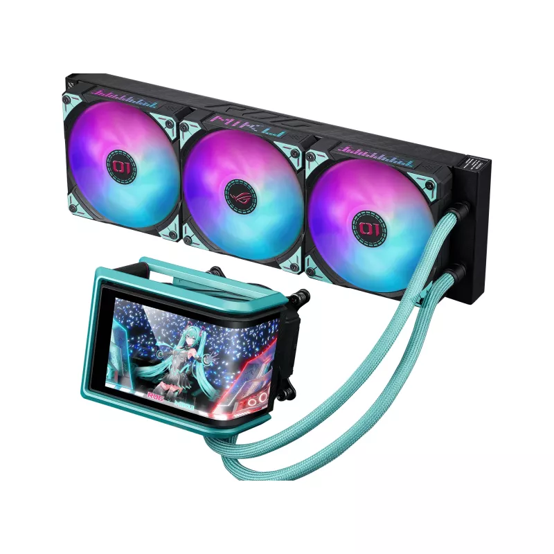 ASUS ROG RYUO IV 360 ARGB Hatsune Miku Edition Processor All-in-one liquid cooler 12 cm Must, Turquoise