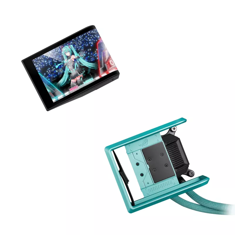 ASUS ROG RYUO IV 360 ARGB Hatsune Miku Edition Processor All-in-one liquid cooler 12 cm Must, Turquoise