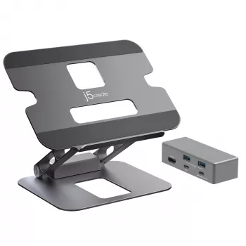 j5create JTS327 Multi-Angle 4K Docking Stand, sülearvuti alus, hall, alumiinium, 40,6 cm (16 tolli), 4 kg, Windows sülearvuti / Mac