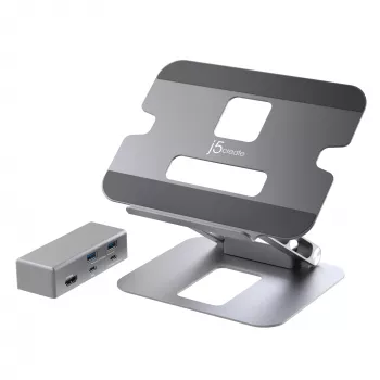 j5create JTS327 Multi-Angle 4K Docking Stand, sülearvuti alus, hall, alumiinium, 40,6 cm (16 tolli), 4 kg, Windows sülearvuti / Mac