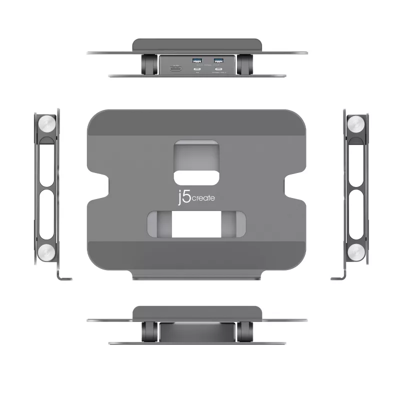 j5create JTS327 Multi-Angle 4K Docking Stand, sülearvuti alus, hall, alumiinium, 40,6 cm (16 tolli), 4 kg, Windows sülearvuti / Mac