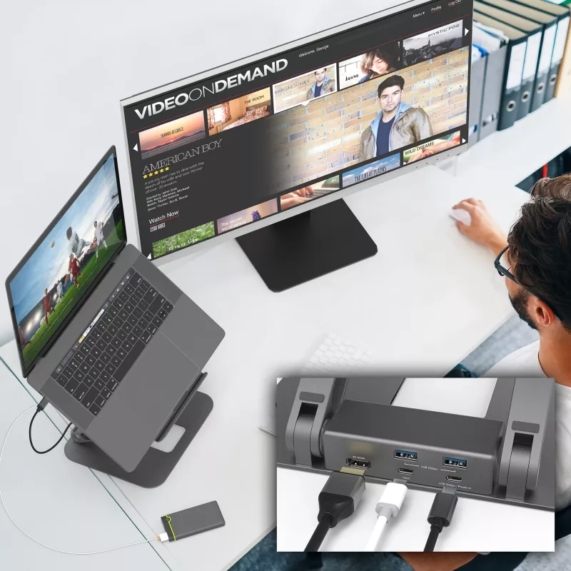 j5create JTS327 Multi-Angle 4K Docking Stand, sülearvuti alus, hall, alumiinium, 40,6 cm (16 tolli), 4 kg, Windows sülearvuti / Mac