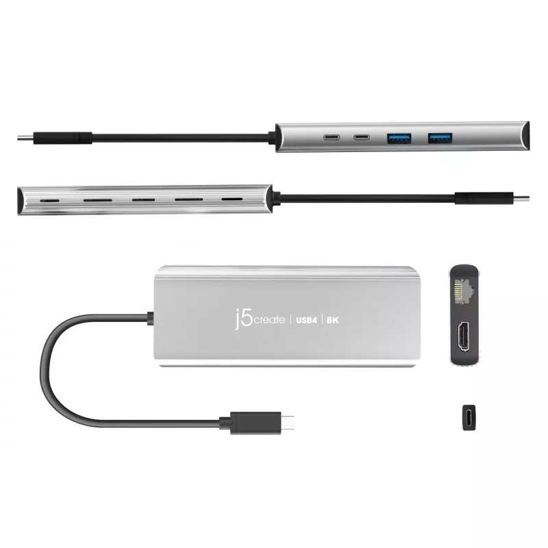 j5create JCD403 USB4 8K mitme pordiga jaotur USB-C HDMI RJ-45
