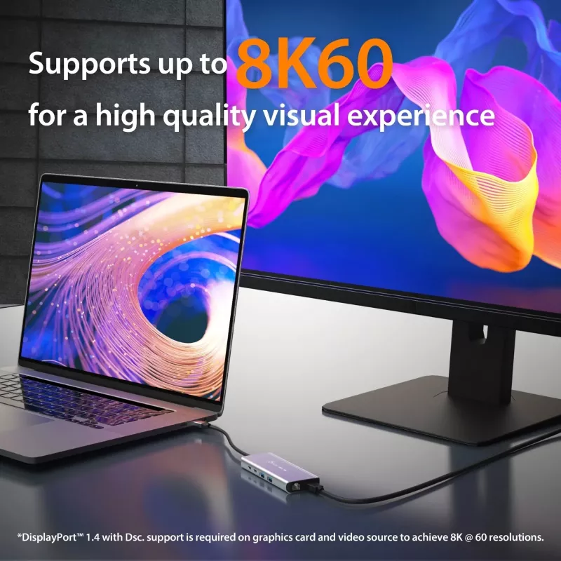 j5create JCD403 USB4 8K mitme pordiga jaotur USB-C HDMI RJ-45