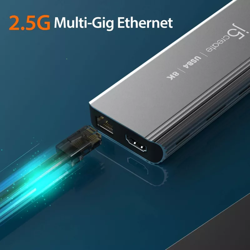 j5create JCD403 USB4 8K mitme pordiga jaotur USB-C HDMI RJ-45