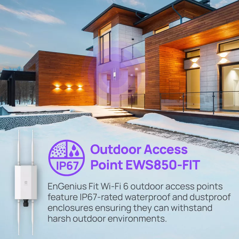 Juhtmevaba pääsupunkt EnGenius Fit6 2×2 Outdoor — kaheribaline 2,4/5 GHz, 1774 Mbit/s, PoE, 2,5GbE LAN, 4 antenni, valge