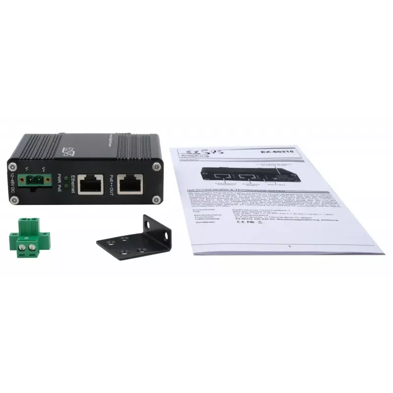 EXSYS PoE++ Gigabit-injektor 90 W -40 °C kuni +80 °C