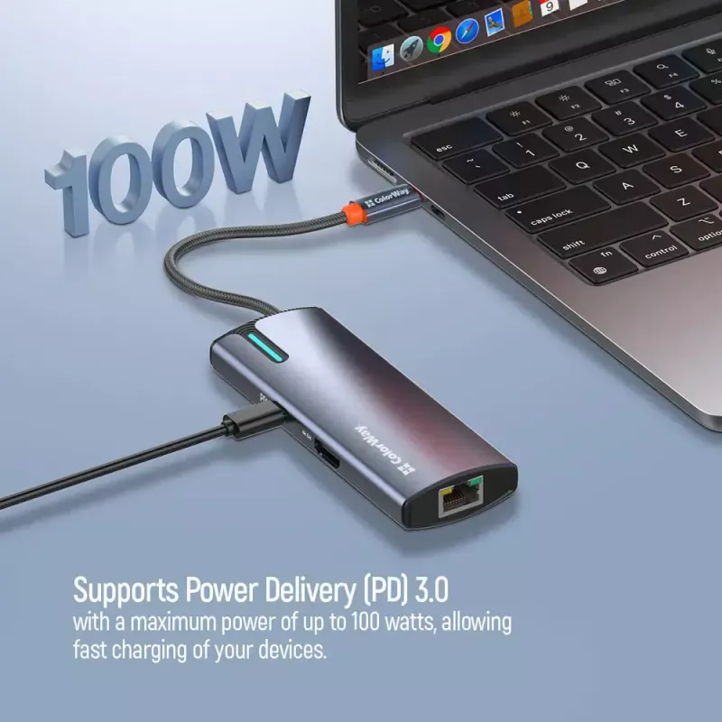 Dokkimisjaam ColorWay CW-HUB02 6-in-1 100W — mitme pordiga jaotur toiteedastusega
