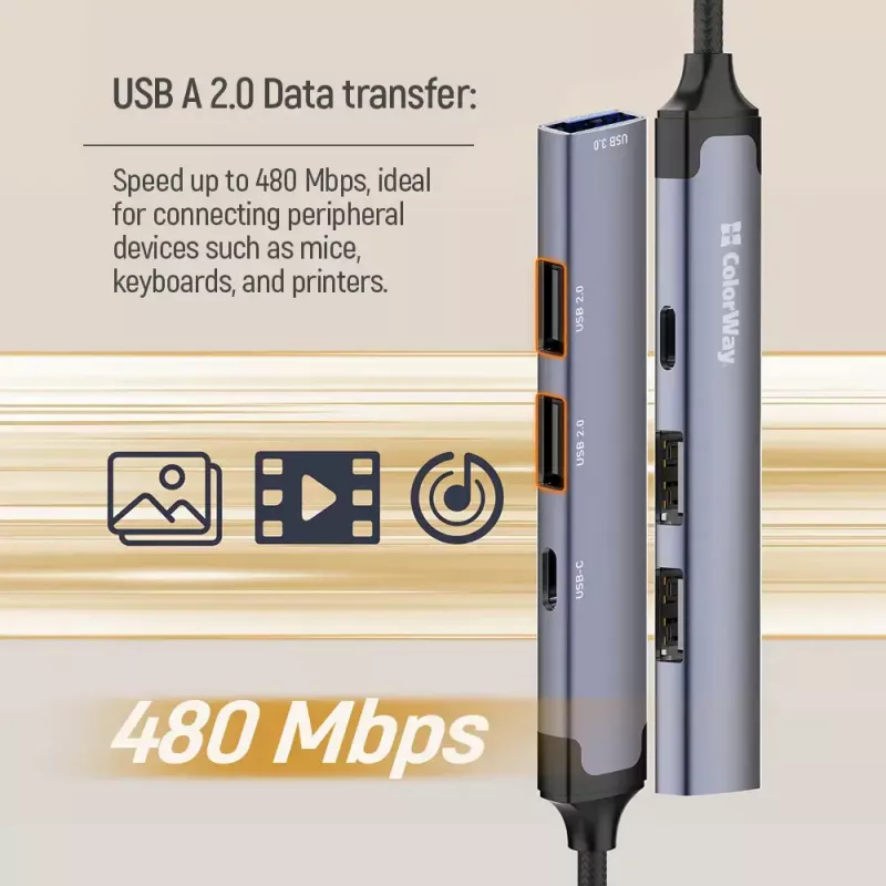Dokkimisjaam ColorWay CW-HUB05, 4-ühes USB-C jaotur HDMI ja Ethernetiga