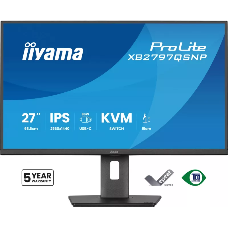 Arvutimonitor IIYAMA ProLite XB2797QSNP-B1 27 tolli (68,6 cm) 2560×1440 QHD LED, 16:9, matt, kõlarid, USB 3.2 jaotur, kõrguse reguleerimine, VESA