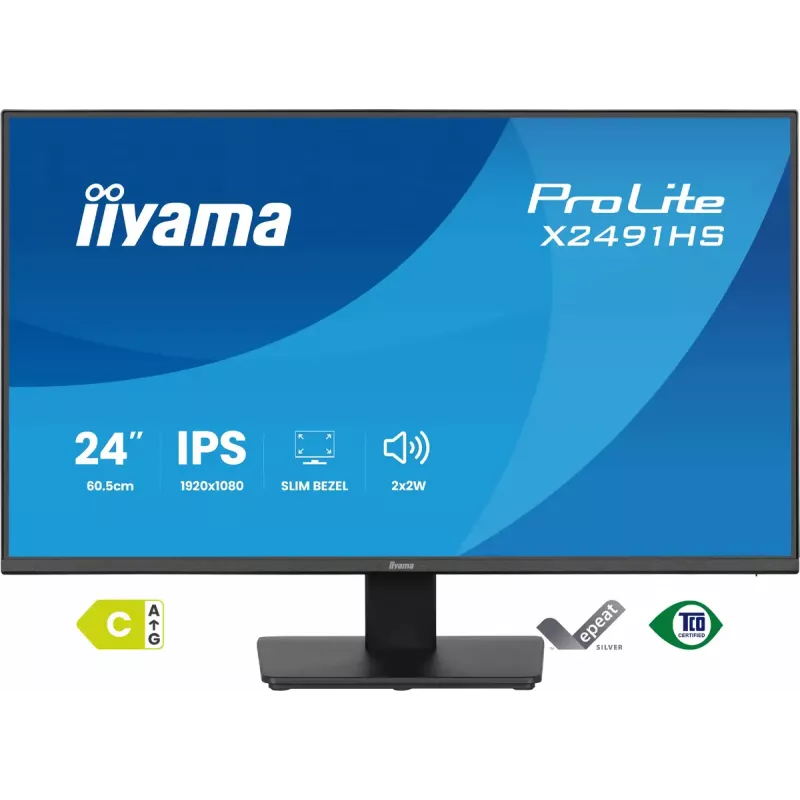 Monitor IIYAMA ProLite X2491HS-B1 23,8 tolli (60,5 cm) Full HD IPS LCD, 1920×1080, 178° vaatenurgad, matt, sisseehitatud kõlarid, VESA, must