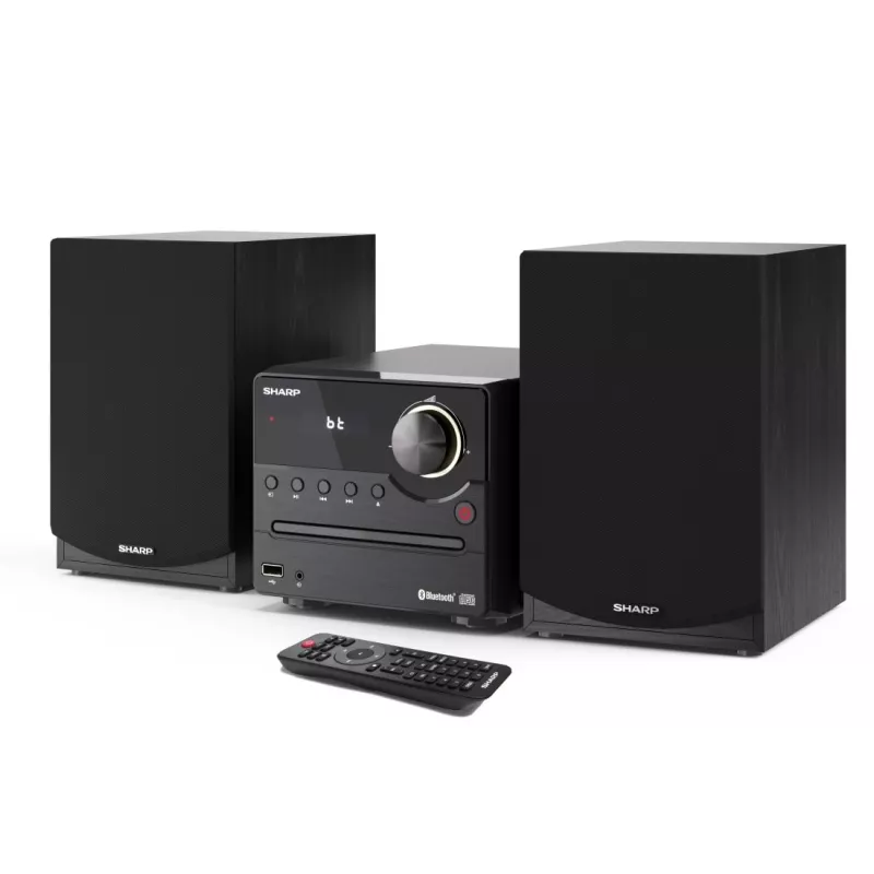 Kodune heli mikrosüsteem Sharp XL-B512(BK) — 45 W, ühe optilise plaadimängija, FM-raadio, MP3, banaanipistikuga kõlariliidesed, must