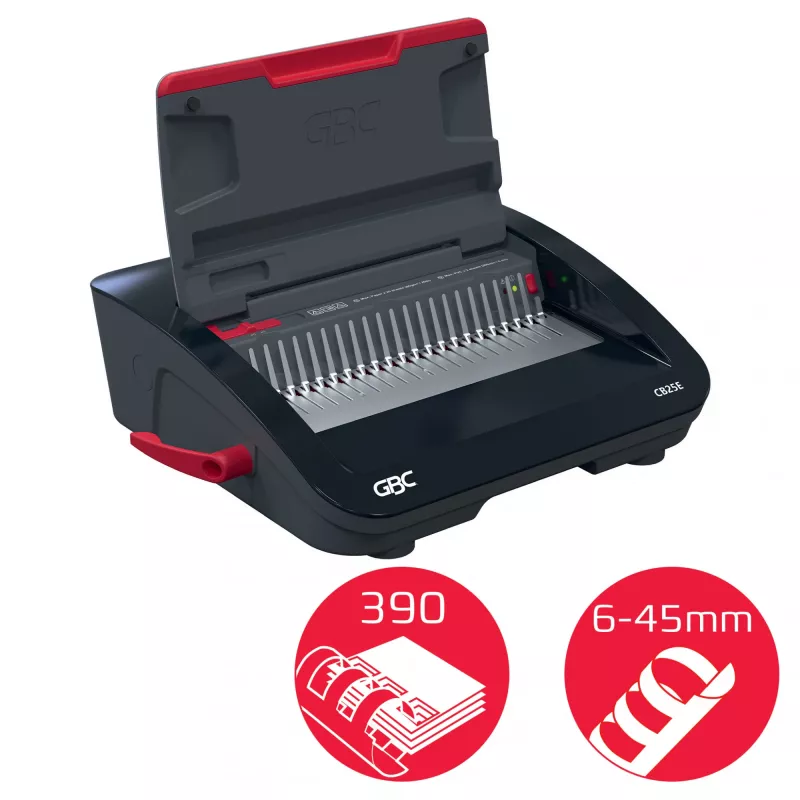 GBC CombBind® CB25E elektriline köitmismasin, kammköitemasin, elektriline, 390 lehte, must, punane