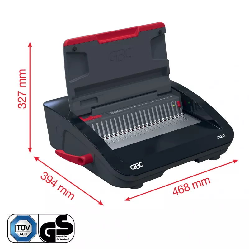 GBC CombBind® CB25E elektriline köitmismasin, kammköitemasin, elektriline, 390 lehte, must, punane