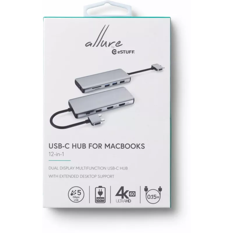 eSTUFF ES623010 liidesejaotur USB 3.2 Gen 1 (3.1 Gen 1) USB-C 5000 Mbit/s Alumiinium