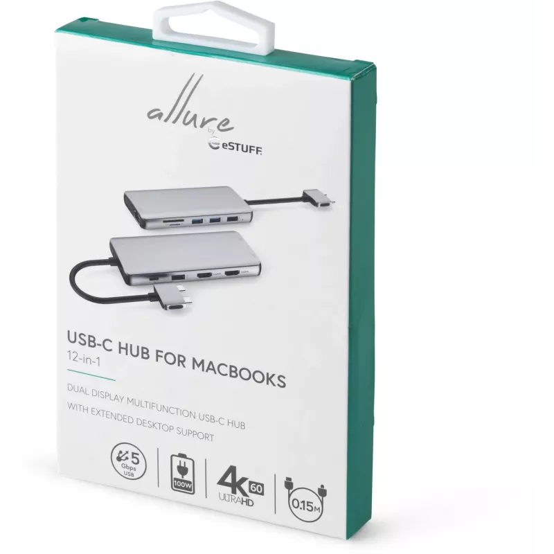 eSTUFF ES623010 liidesejaotur USB 3.2 Gen 1 (3.1 Gen 1) USB-C 5000 Mbit/s Alumiinium