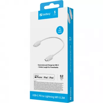 Sandberg USB-C PD to Lightning MFI 0.2M, 0.2 m, Lightning, USB C, Isane, Isane, Valge