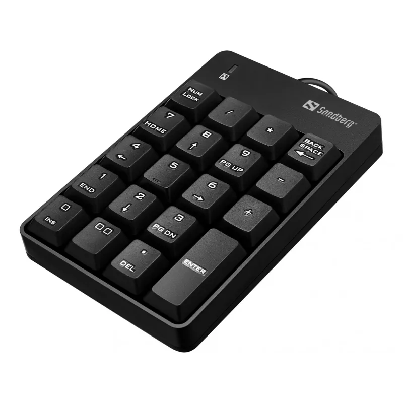 Sandberg USB-juhtmega numbriklaviatuur, USB, 19, Sülearvuti/PC, 1,5 m, Must