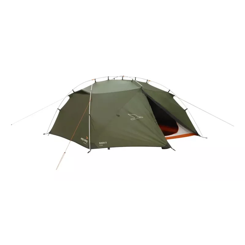 Kuplikujuline/iglu telk easy camp Rago 3 — 3 inimesele, tumeroheline, polüester väliskiht ja põhi, alumiiniumvardad, 220×290 cm, kõrgus 1,1 m