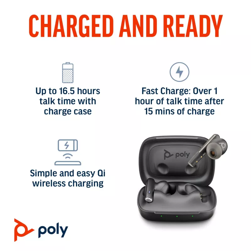HP Poly Voyager Free 60 UC Carbon Must Earbuds +BT700 USB-C Adapter +Basic Charge Case