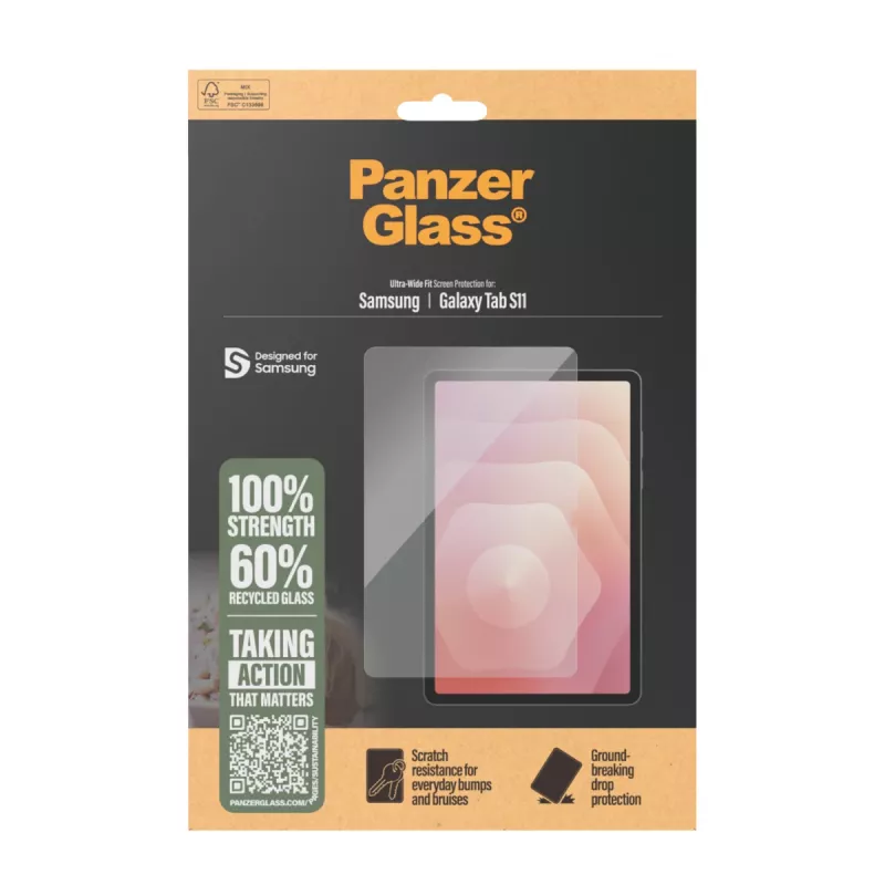 PanzerGlass ekraanikaitse Samsung Galaxy Tab S11 jaoks — karastatud klaas, PET, silikoon, ülilai sobivus, läbipaistev