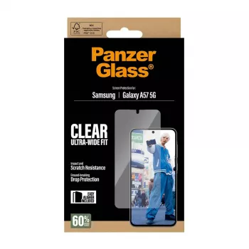 Ekraanikaitse PanzerGlass Ultra-Wide Fit Samsung Galaxy A57 5G-le — Läbipaistev, kriimustuskindel