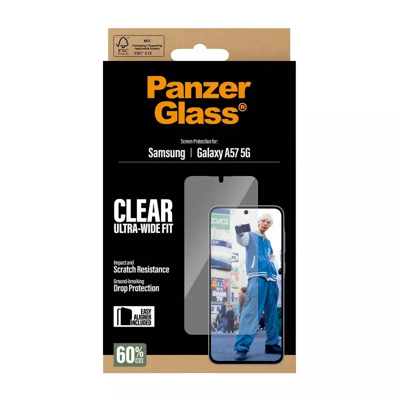 Ekraanikaitse PanzerGlass Ultra-Wide Fit Samsung Galaxy A57 5G-le — Läbipaistev, kriimustuskindel