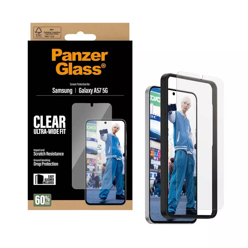 Ekraanikaitse PanzerGlass Ultra-Wide Fit Samsung Galaxy A57 5G-le — Läbipaistev, kriimustuskindel