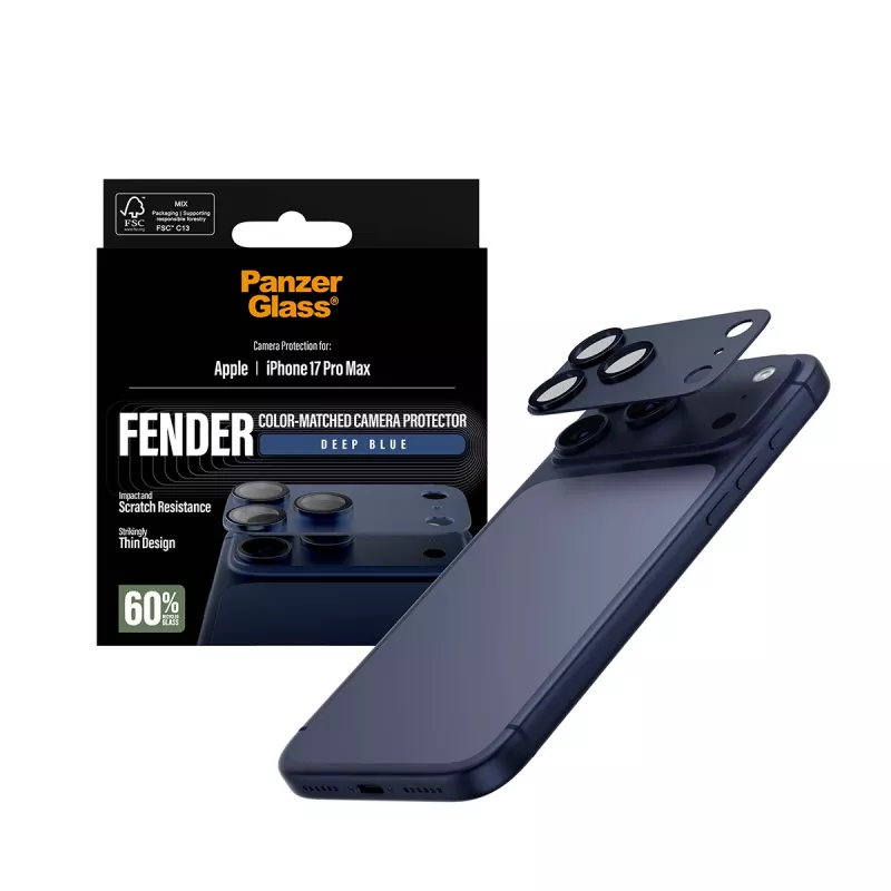 Kaamera kaitsja PanzerGlass Fender Deep Blue iPhone 17 Pro Max jaoks, silikoon, kriimustus- ja põrutuskindel