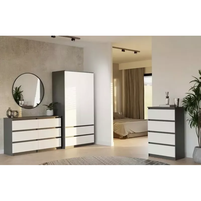 Top E Shop MALWA M6 kummut 120 cm, 6 sahtlit, antratsiitraam, valged esipaneelid