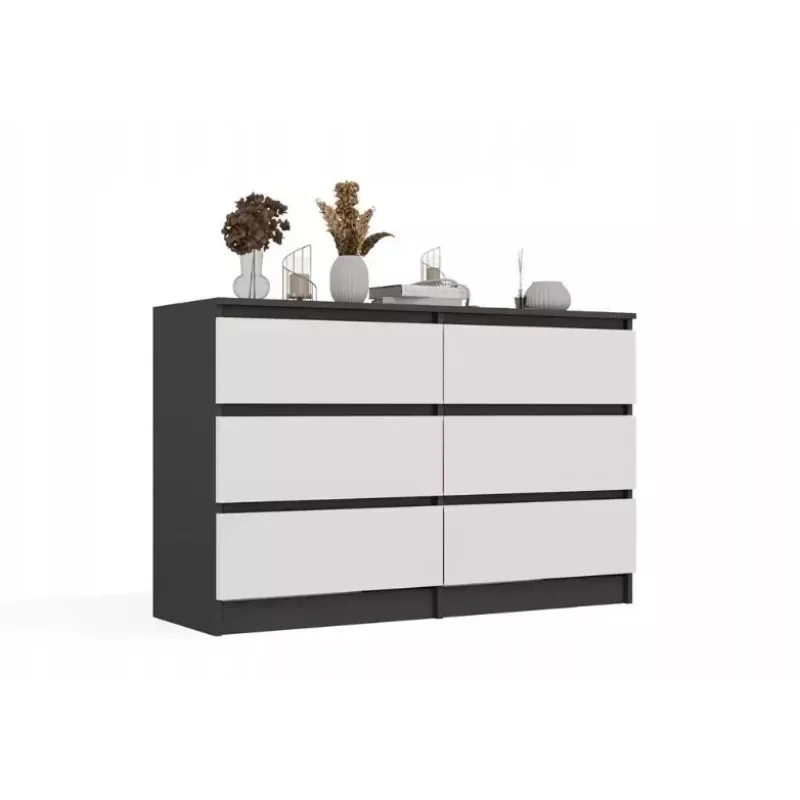 Top E Shop MALWA M6 kummut 120 cm, 6 sahtlit, antratsiitraam, valged esipaneelid
