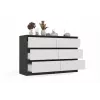 Top E Shop MALWA M6 kummut 120 cm, 6 sahtlit, antratsiitraam, valged esipaneelid
