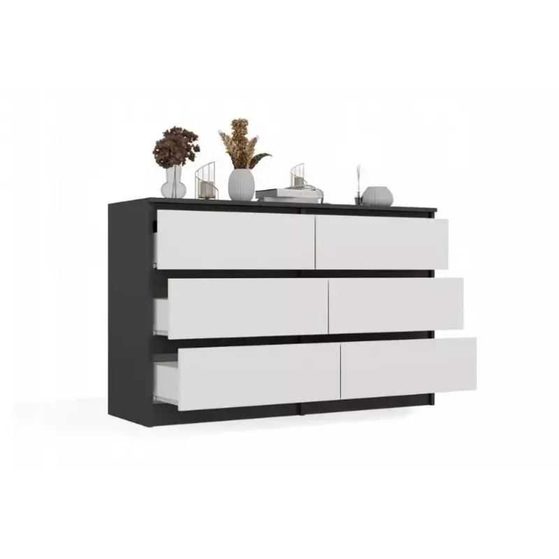 Top E Shop MALWA M6 kummut 120 cm, 6 sahtlit, antratsiitraam, valged esipaneelid