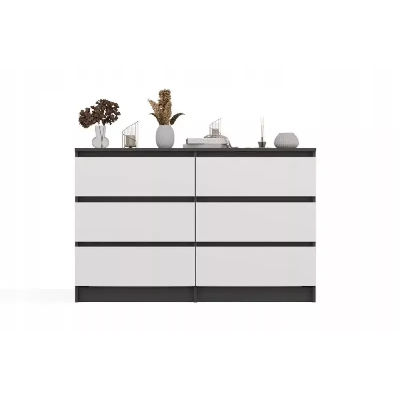 Top E Shop MALWA M6 kummut 120 cm, 6 sahtlit, antratsiitraam, valged esipaneelid