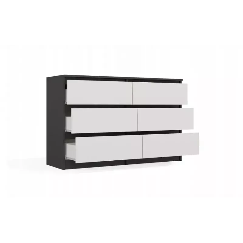 Top E Shop MALWA M6 kummut 120 cm, 6 sahtlit, antratsiitraam, valged esipaneelid