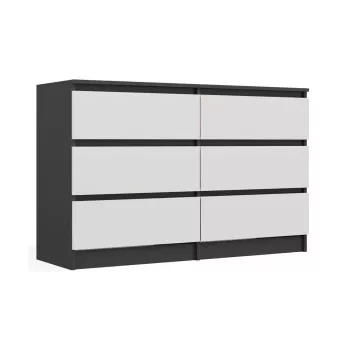 Top E Shop MALWA M6 kummut 120 cm, 6 sahtlit, antratsiitraam, valged esipaneelid