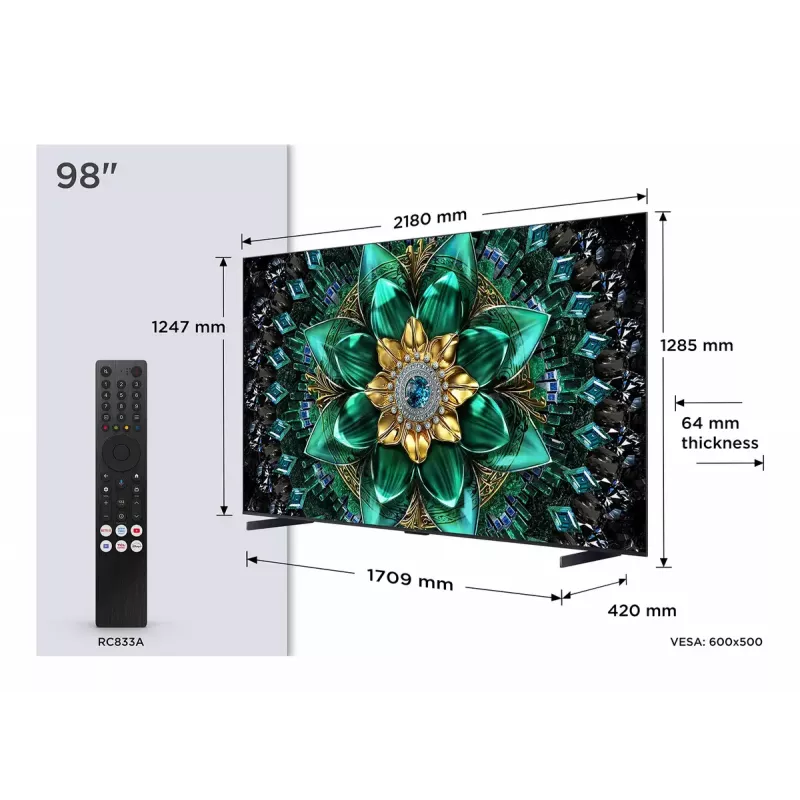 Televiisor TCL 98-tolline Q6C 4K Ultra HD QD-Mini LED 3840×2160, Google TV, 2.1ch, HDR10+