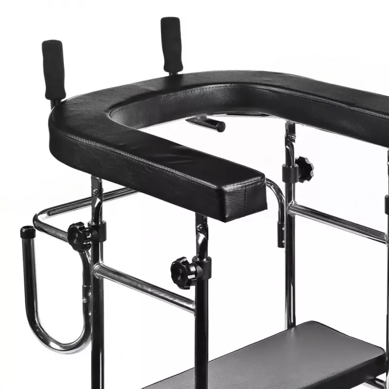 Rehabilitatsiooni kõrge käimisraam ActionMed B200AM — seisutugi istmega, 4 ratast, reguleeritav kõrgus 100–125 cm, maksimaalne koormus 120 kg, raami laius 65 cm