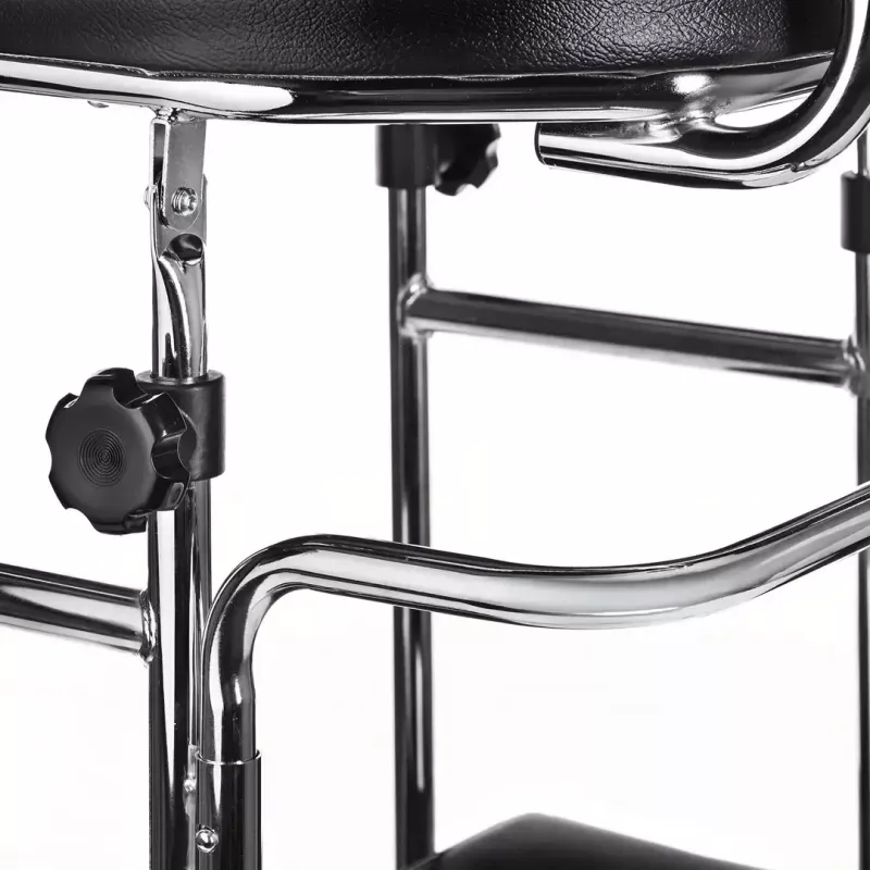 Rehabilitatsiooni kõrge käimisraam ActionMed B200AM — seisutugi istmega, 4 ratast, reguleeritav kõrgus 100–125 cm, maksimaalne koormus 120 kg, raami laius 65 cm