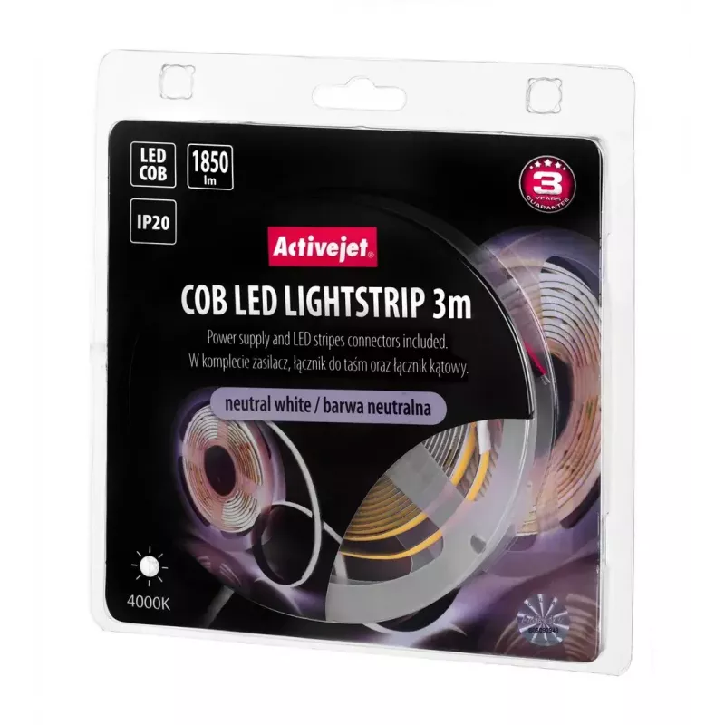 Universaalne ribavalgusti ActiveJet AJE-COB 3 m Neutraalvalge 1850 lm 19 W IP20