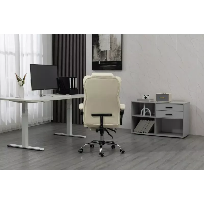 Pöörlev kontoritool ActiveJet YK7416 — ergonoomiline pöördtool, beež kunstnahk, metallraam, polsterdatud seljatugi, jalajälg